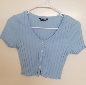 Light Blue Button Crop Top
